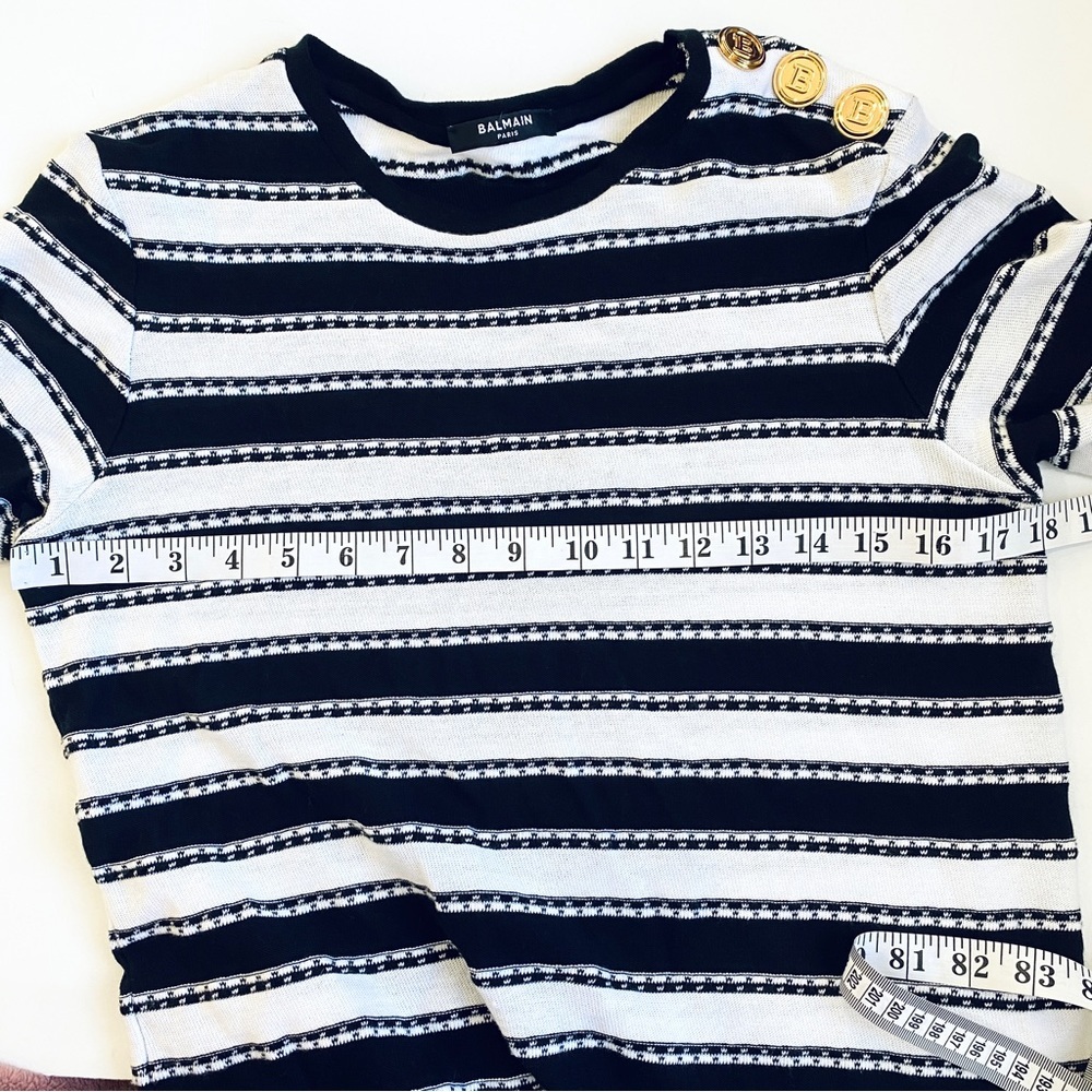 Balmain Horizontal-Stripe Pattern Short-Sleeve Top - image 6